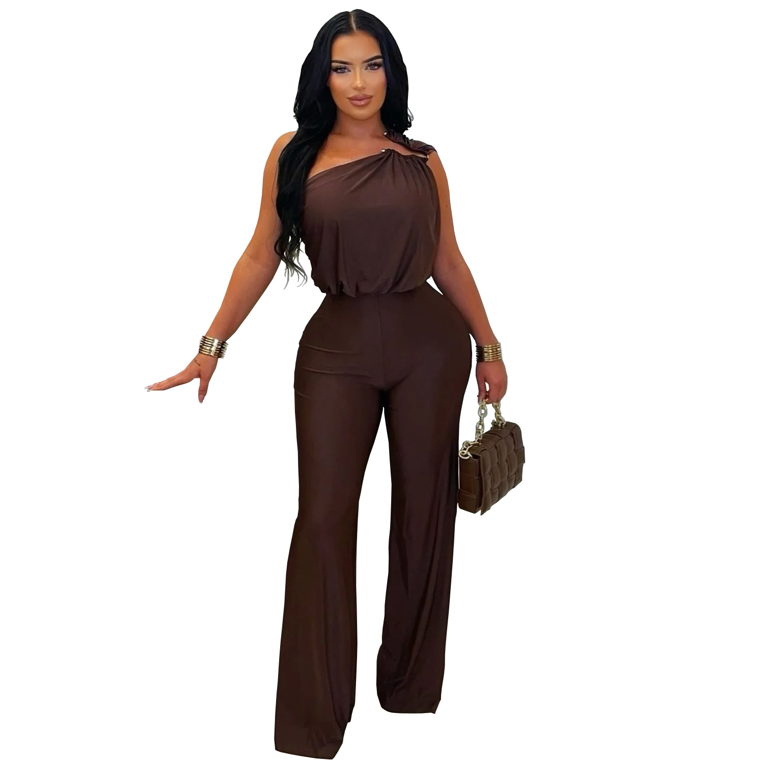 C7578 Aliexpress transfronterizo Amazon Europa y América de moda de mujer casual hombro inclinado sin mangas bolsas de camisa de piernas