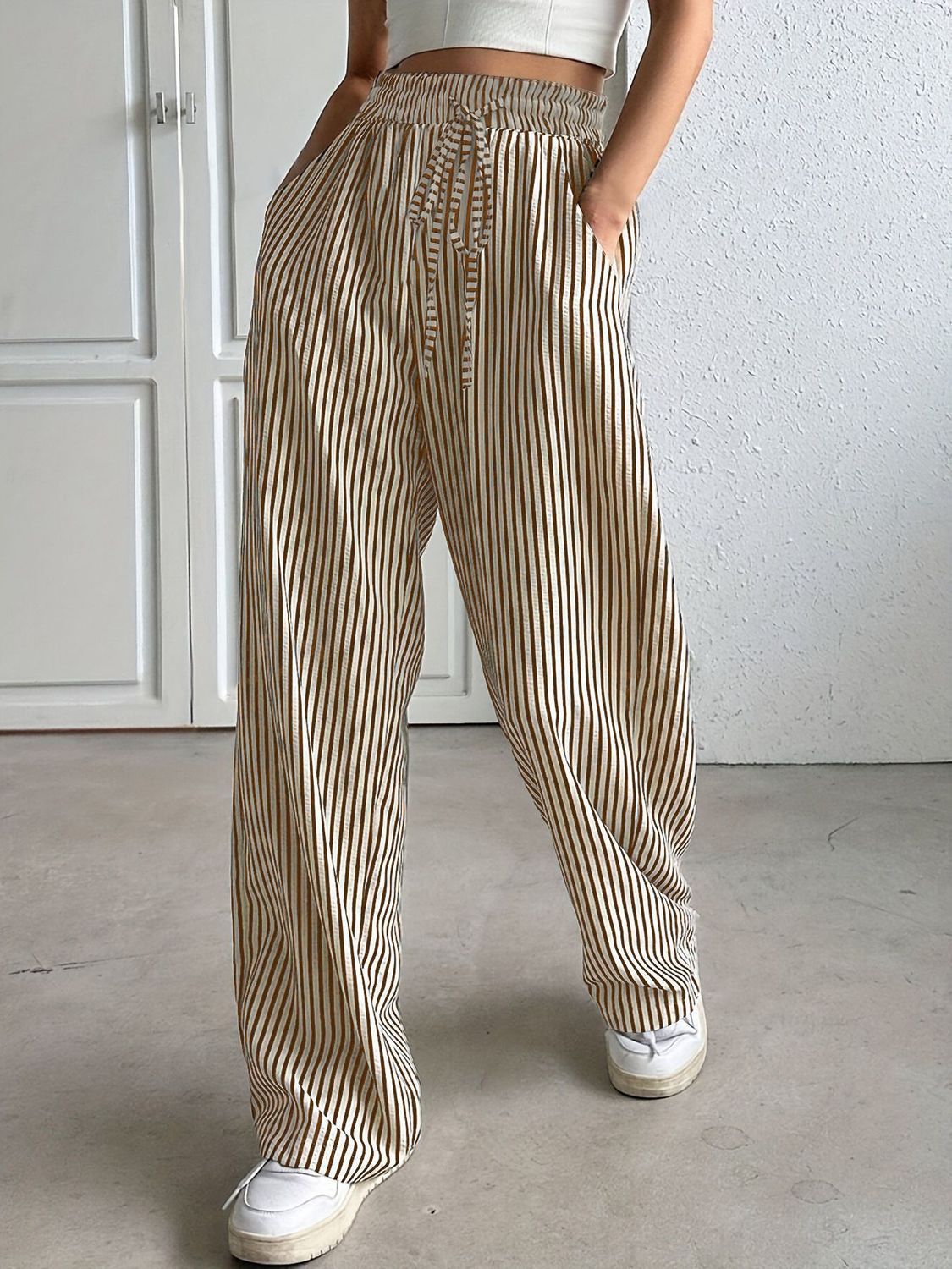 Women's Clothing Women's Clothing Women's Versatile Striped Casual Straight Leg Trousers Fashion Summer For Formal & Casual For Women_ecoleips.com