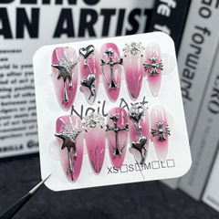 手工穿戴甲噴槍不規則腮紅漸變中長款美甲貼片克羅心穿戴式指甲貼