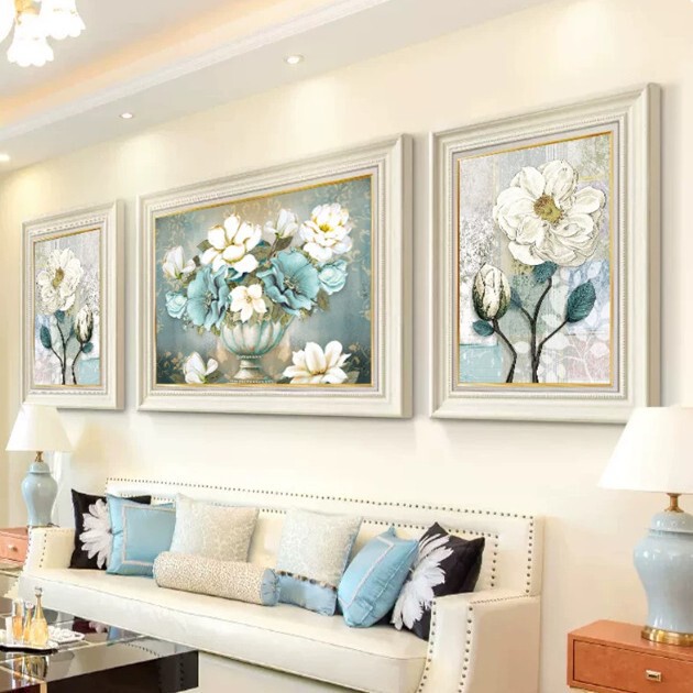 European-Style Living Room Decorative Painting, Simple European Pastoral Style Floral Wall Art, Modern Minimalist Sofa Background Wall Triptych Hanging Painting European-Style Living Room Decorative Painting, Simple European Pastoral Style Floral Wall Art, Modern Minimalist Sofa Background Wall Triptych Hanging Painting