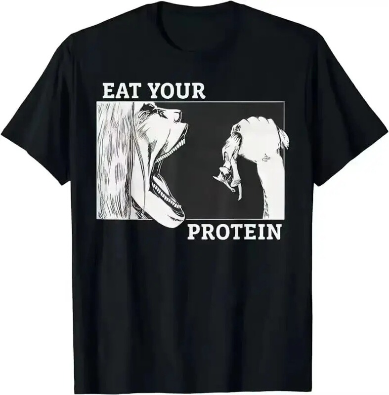 Hot-Selling Anime "Eat Your Protein" Anime Fitness Pump Bodybuilding Fitness T-Shirt for Men and Women Cotton T-Shirt T-Shirt Print