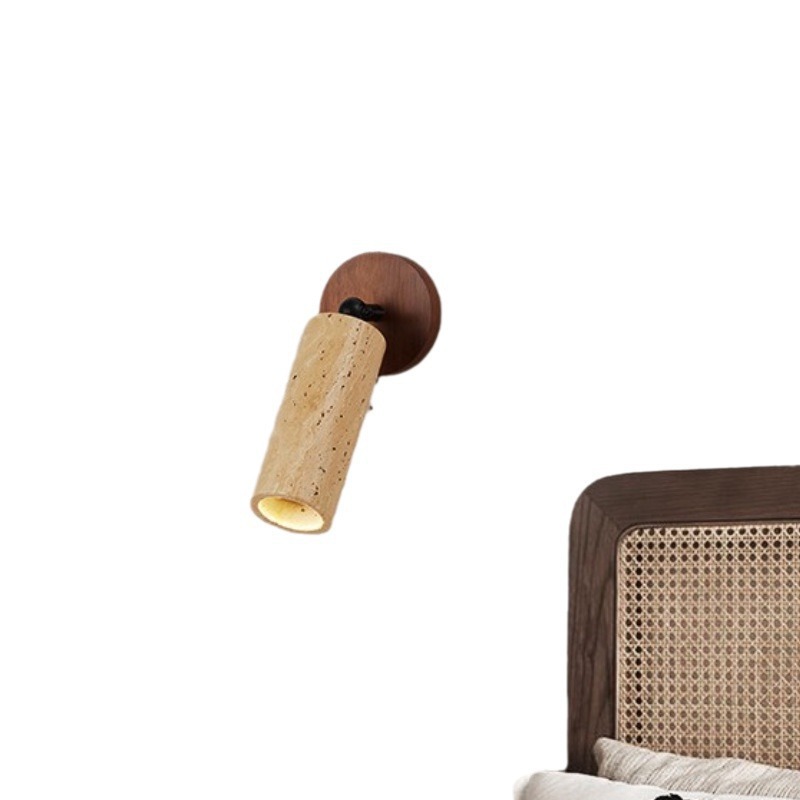 Pasillo lámpara de pared escalera de viento Huangyuan madera cabecera agujero residencial diseño silencioso simple torre de madera pared de piedra diseñador de lámpara de pared