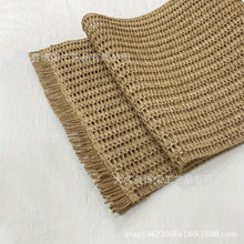 跨境热销轻奢风纯色草编桌旗流苏桌旗隔热餐桌垫茶几电视柜针织批