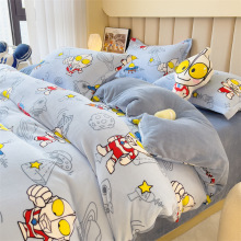 奥特曼卡通牛奶绒四件套珊瑚法兰绒床单床笠被套儿童床上用品冬岚