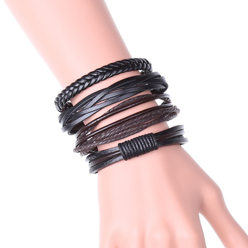 European And American Simple Retro 4-Piece Set DIY Handmade Woven Cowhide Men's Genuine Leather Fashion Bracelet_voghion.com