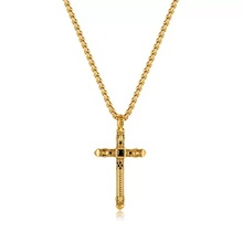 跨境欧美风个性复古十字架吊坠时尚嘻哈潮流不锈钢项链男首饰批发