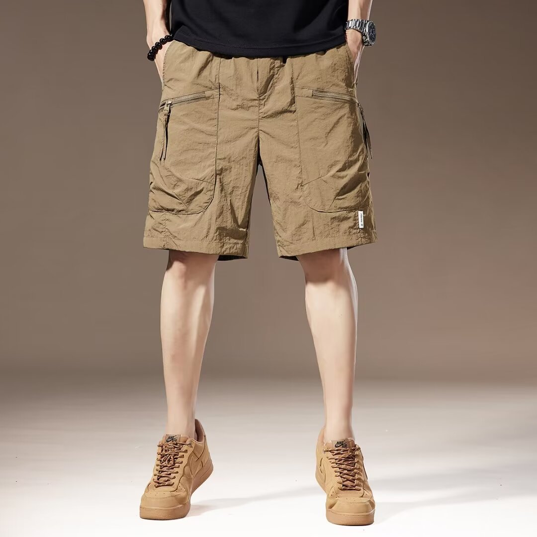 Summer Ice Silk Thin American Work Shorts Men's Quick-Drying Loose Straight Multi-Pocket Casual Outdoor Five-Point Pants Men