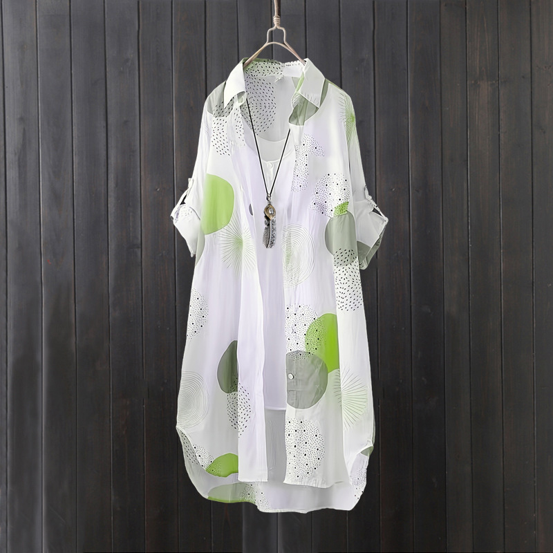 Cross-border Foreign Trade Sunscreen Shirt Women's Summer Mid-length Top Loose Plus Size Thin Jacket Printed Shirt Design Sense