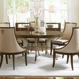美式圆桌样板房新古典后现代实木餐桌椅组合金属饭桌餐厅组合家具