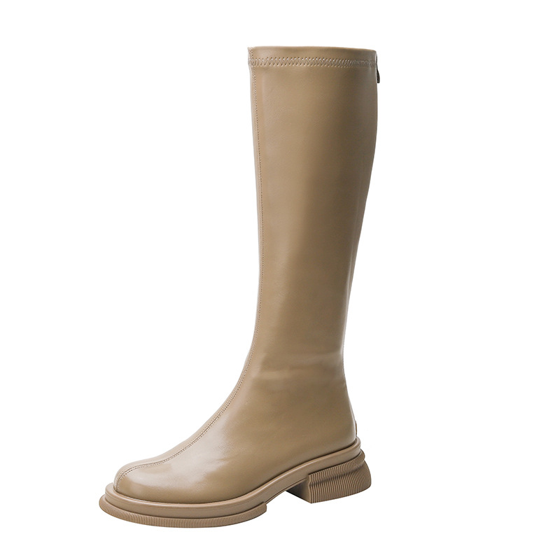 Damen Overknee-stiefel Mit Rundkappe Schlanke Passform British Style_voghion.com