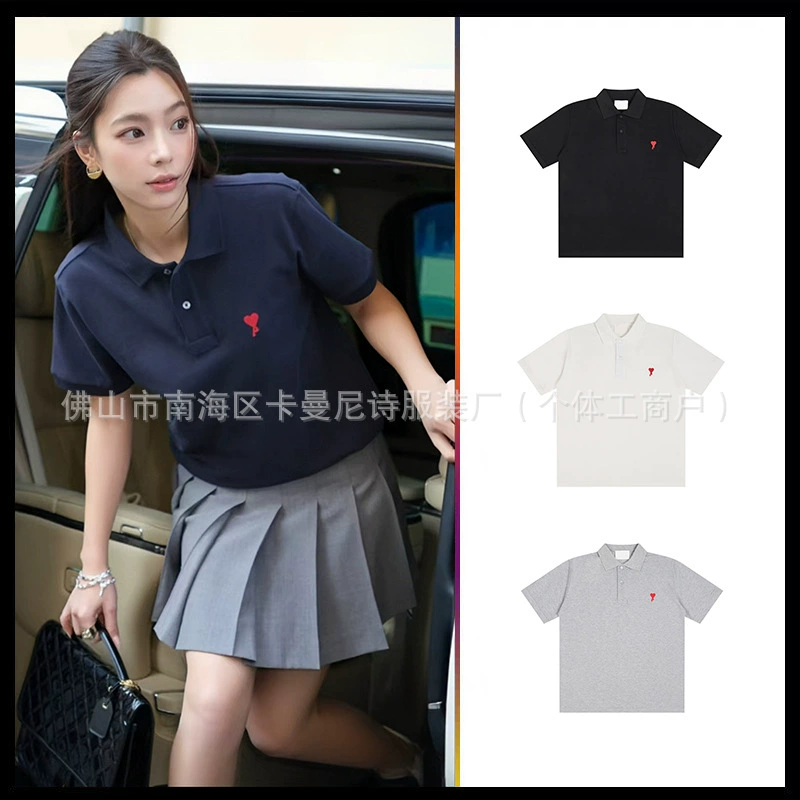 AMI мужская и женская рубашка POLO классическая любовь простой хлопок с короткими рукавами