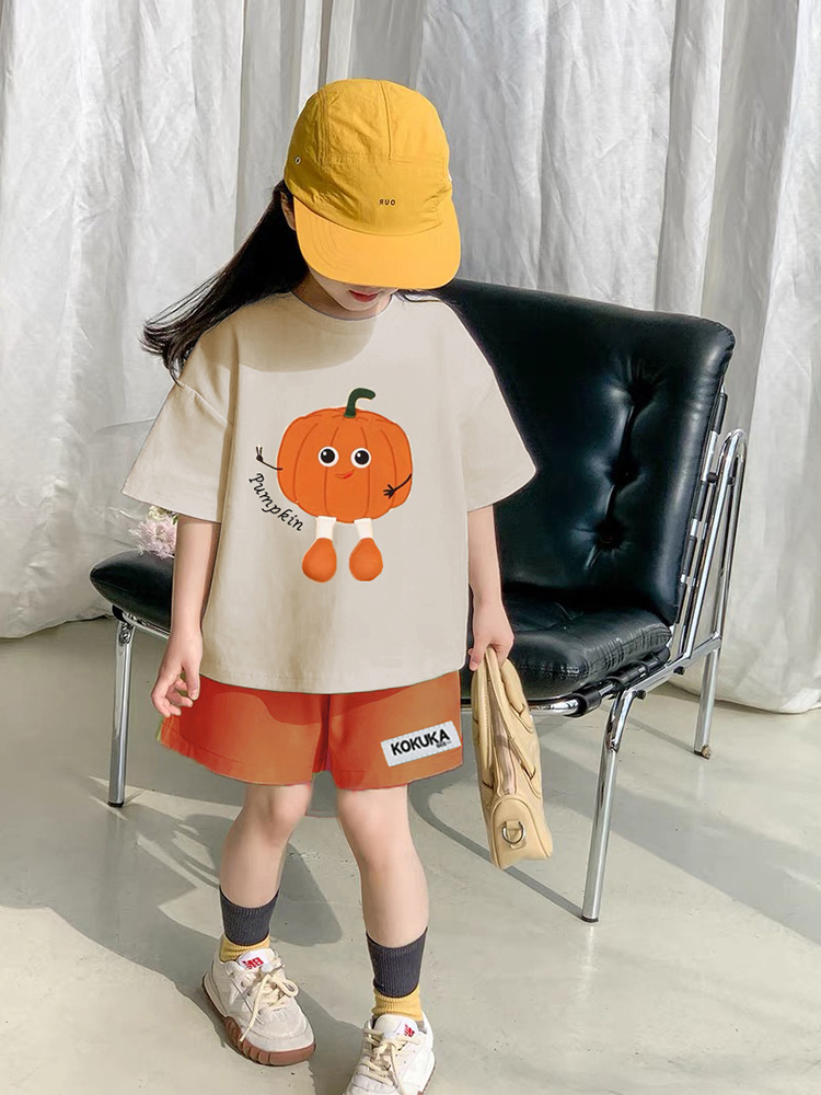 Korean-style Mother and Dresses 2024 Summer Family of Three and Four Baby Climbing Suit Parent-child Three-dimensional Pumpkin T-shirt Trendy