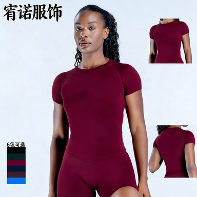 Dfyne Cross-Border Quick-Drying Yoga Wear High-Elastic Seamless T-Shirt Running Sports Top for Women