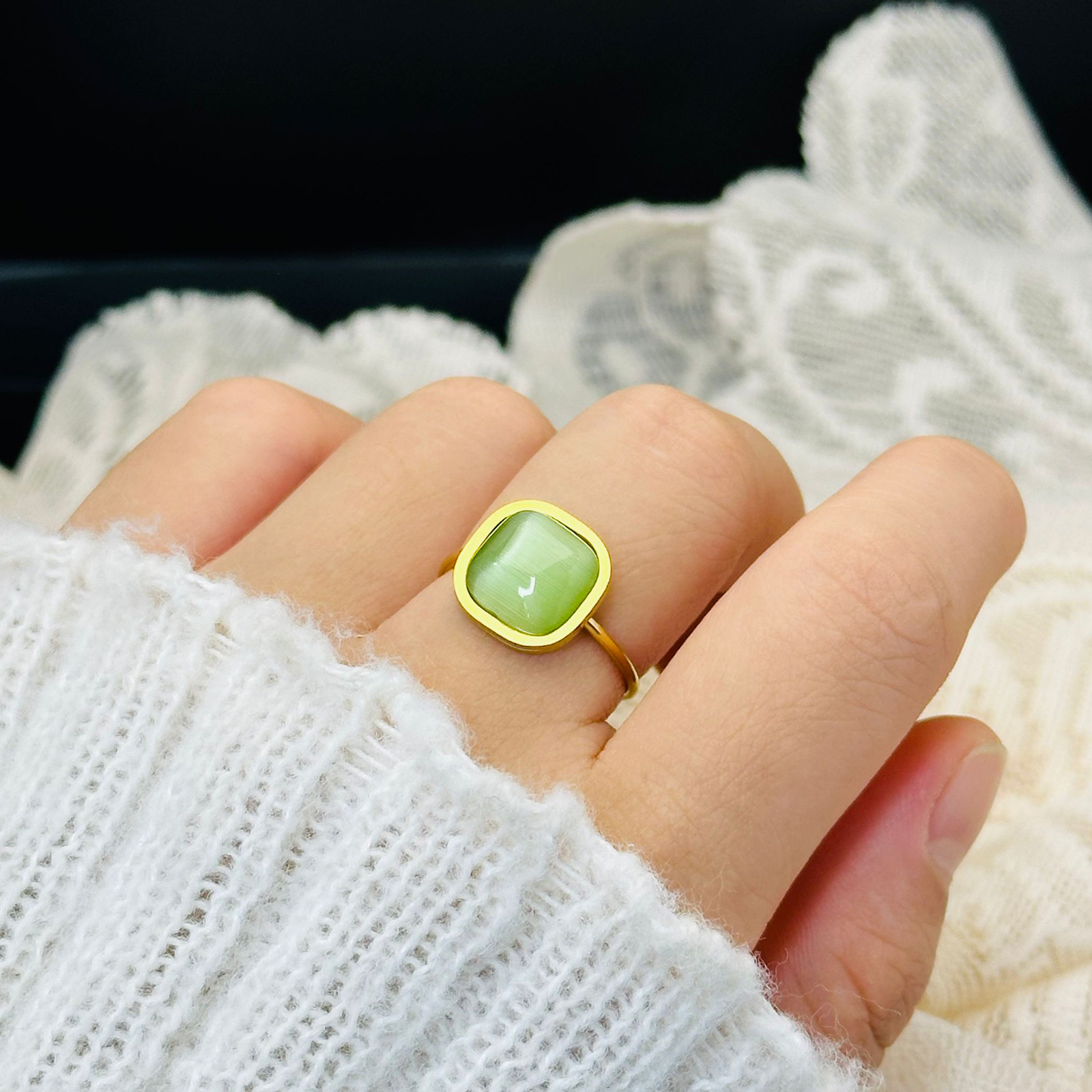 Azúcar de color ajustable abierto nuevo estilo francés no desvanecer anillo de acero de titanio de nicho joyería pequeña