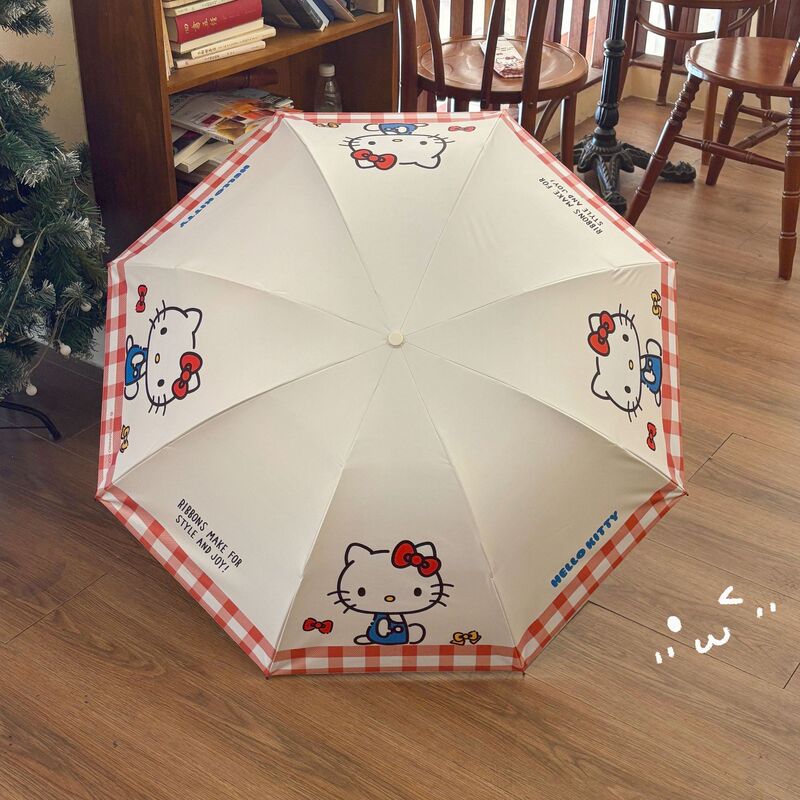 Hello Kitty Full-automatic Umbrella Sunny and Rainy Black Rubber Dual-purpose Sun Umbrella Ultraviolet Folding Sunscreen Cute Sunshade Umbrella