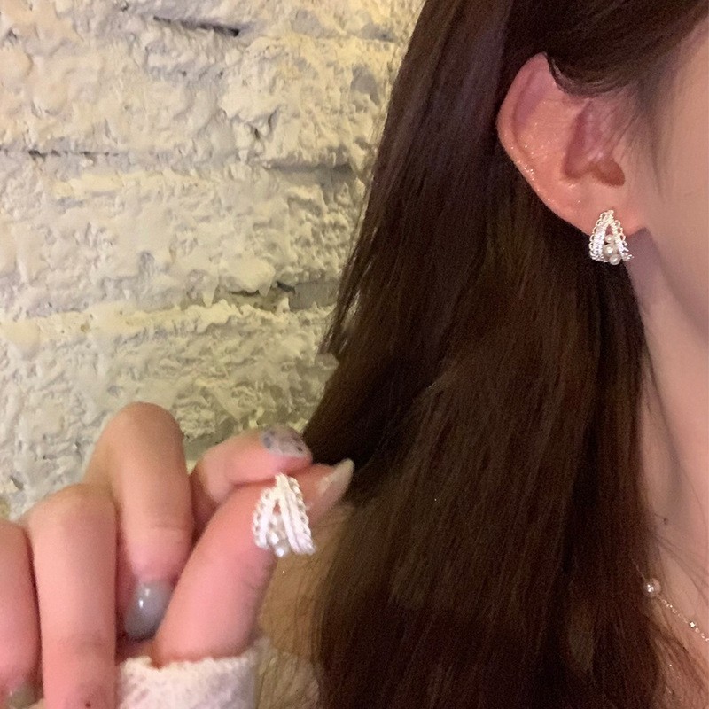 银针超闪锆石珍珠几何圆形花朵耳环简约个性耳钉小众设计感耳饰女|undefined