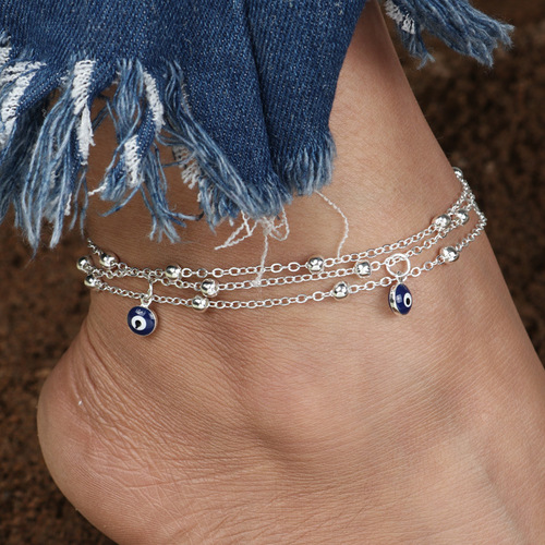 European and American New Style Ankle Chain Bohemian Blue Eye Pendant Ankle Accessory Fashion Multi-Strand Bead Ankle Jewelry
