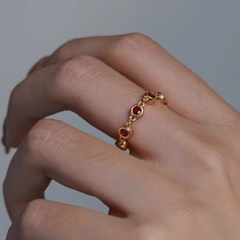 小众设计轻奢复古红宝石抽拉链条戒指女时尚个性百搭可调节食指戒