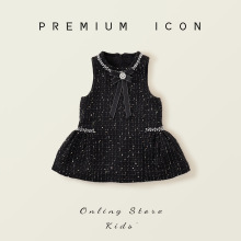 女童粗花呢小香风无袖背心裙2025秋冬新款宝宝黑色轻奢烫钻连衣裙