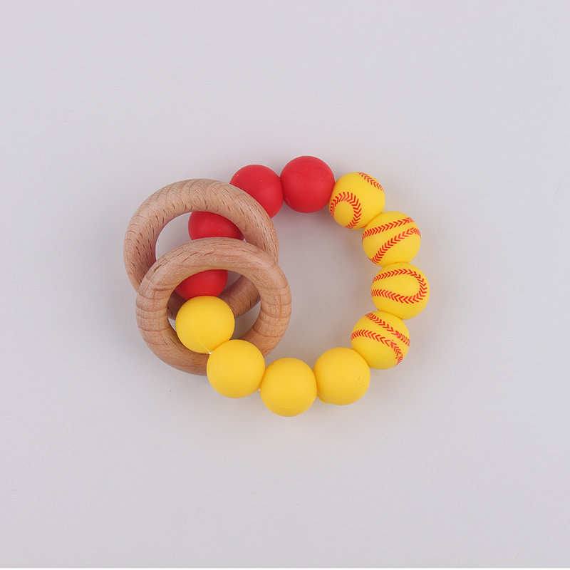 Comercio electrónico transfronterizo pulsera de mordedor para bebés recién nacidos, protección del medio ambiente natural, anillo de madera de haya, juguete de mordedor