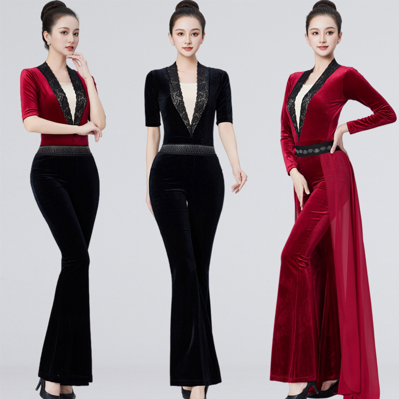 Body Training Clothing for Women, New Lace Jumpsuit, Etiquette Senior Professional Instructor Velvet Ballet Practice Clothing