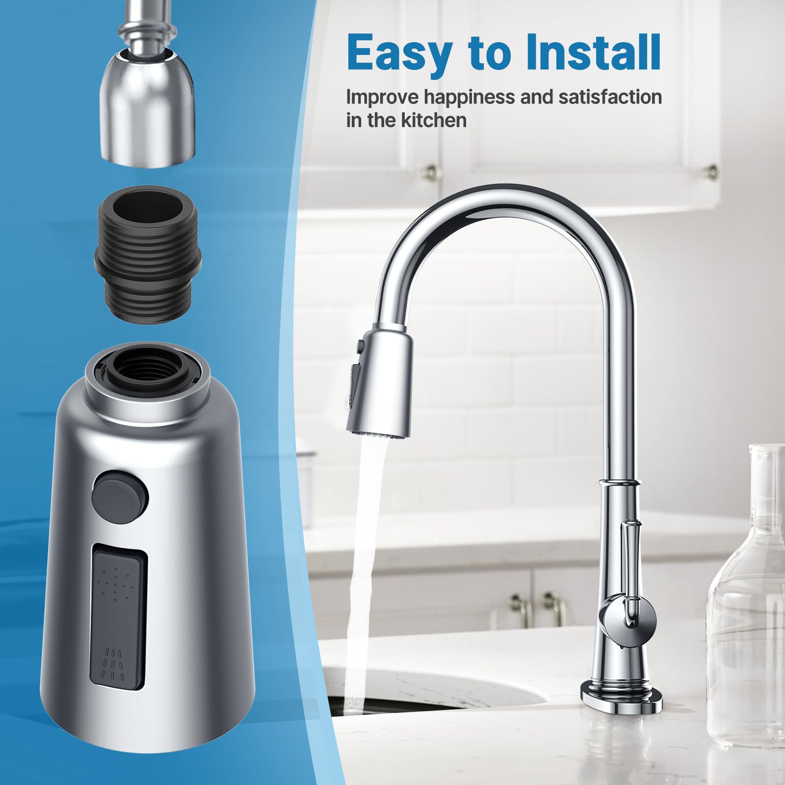 New - Cross-border kitchen showerhead pull-out faucet accessory replacement head bubbler European and American multi-functional nine-joint undefined