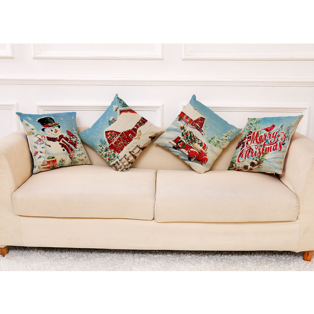 亚马逊 eBay 跨境热销新款圣诞节棉麻抱枕套圣诞老人雪人抱枕靠垫