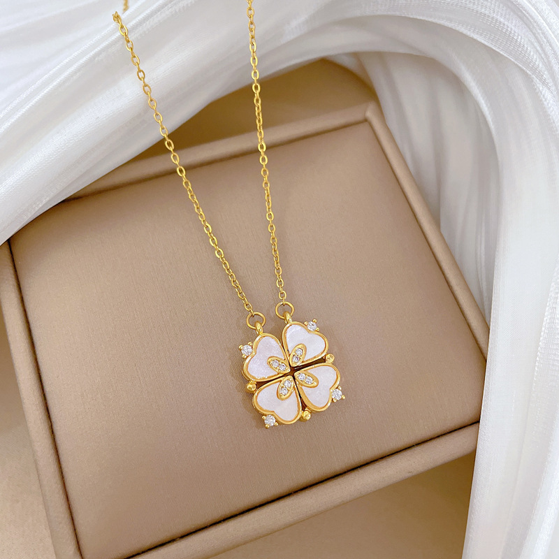 Heart-to-heart Four-leaf Clover Necklace In Titanium Steel_voghion.com