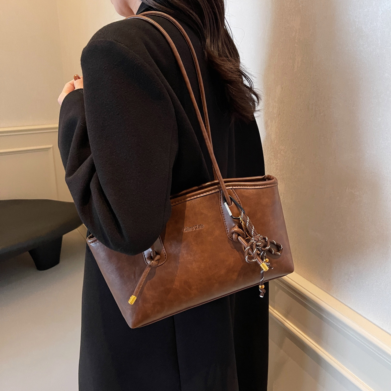 Borsa a tracolla semplice da donna, in PU, con texture retrò, casual, per pendolari, primavera ed estate, personalità europea e americana_voghion.com