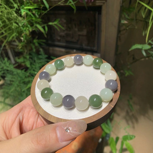 Jin Yu Tang Xinjiang Hetian Yu Duobao Bracelet Shining Run Delicate Green Mountain Green White of Selected Lake Water