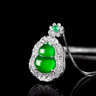 Natural A Jade Yang Green Gourd Ice Seed Jade Pendant S925 Silver Set Jade Pendant Women's Necklace Fashion Pendant