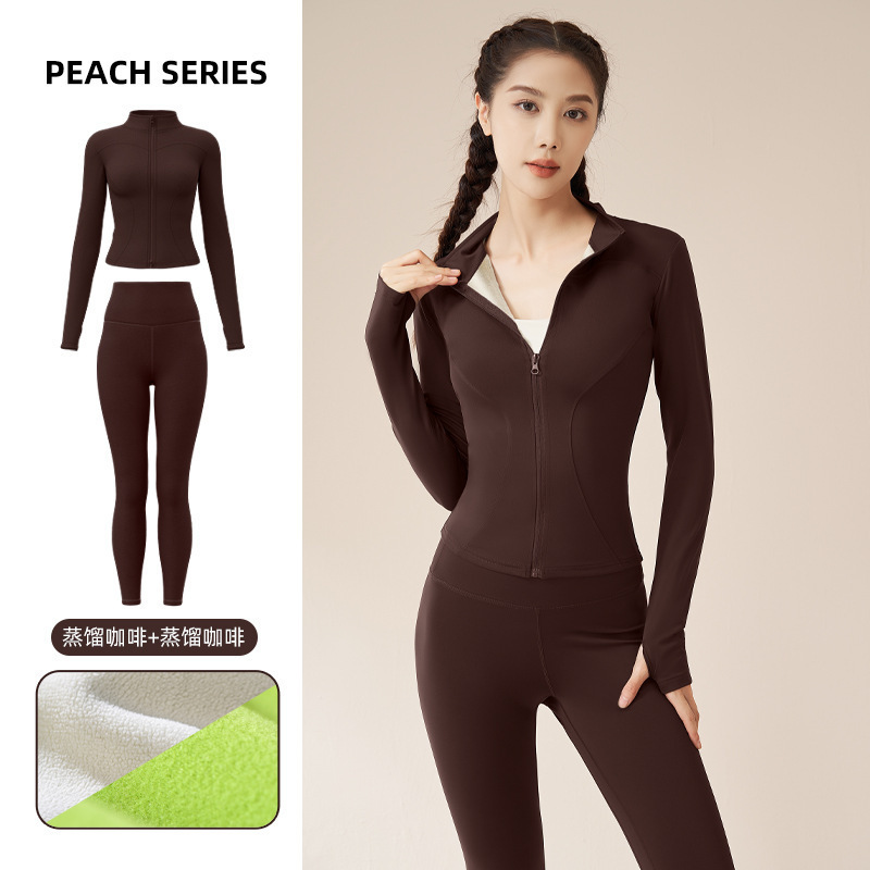 秋冬の厚いベルベットヨガ服セットの裸感が痩せている高弾防風保温フィットネススーツの女性|undefined