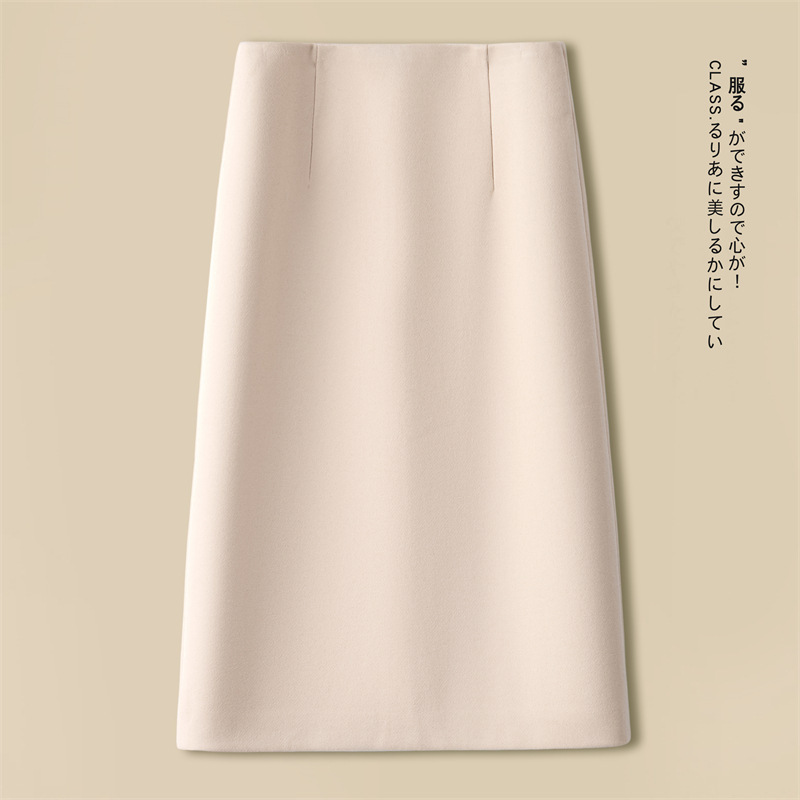 a字半身裙女秋冬2025新款高腰显瘦毛呢中长款裙子黑色包臀直筒裙|undefined