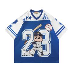 アメリカのハイストリート楽しい漫画野球大会半袖Tシャツ男性と女性のためのトレンディなカジュアル多用途デザインカップルTシャツ