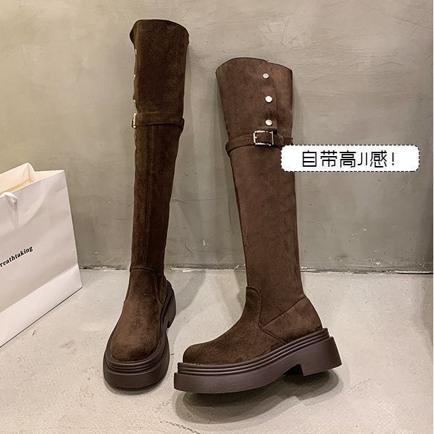 两穿翻折厚底长筒靴子女2025年秋冬季新款粗跟过膝骑士靴春秋款男|undefined