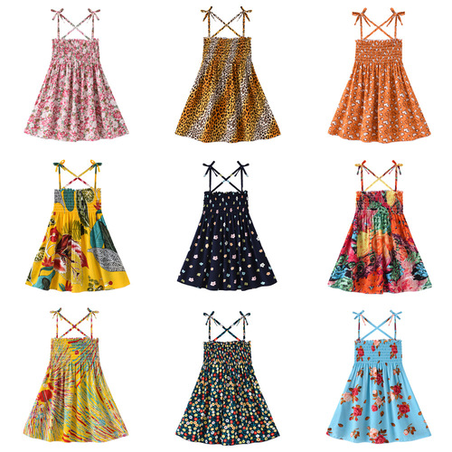 Summer girls suspender skirt new Korean version children's cute sleeveless flower fashion dress baby girl beach skirt