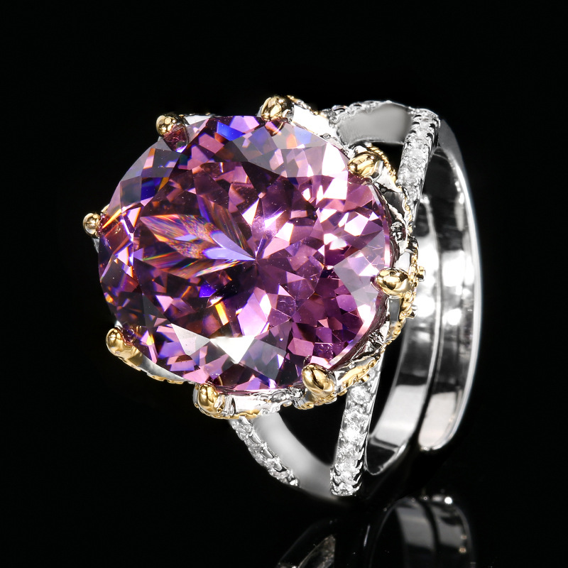 Zhuang Shengsheng Jewelry Fondo de cobre chapado en oro simulación Caibao rosa seca anillo retro en forma de huevo femenino piedra 14*16