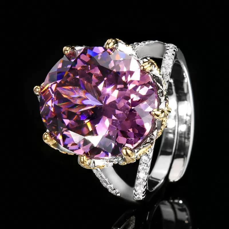 庄生生珠宝铜底镀金仿真彩宝干枯玫瑰复古蛋形戒指女主石14*16