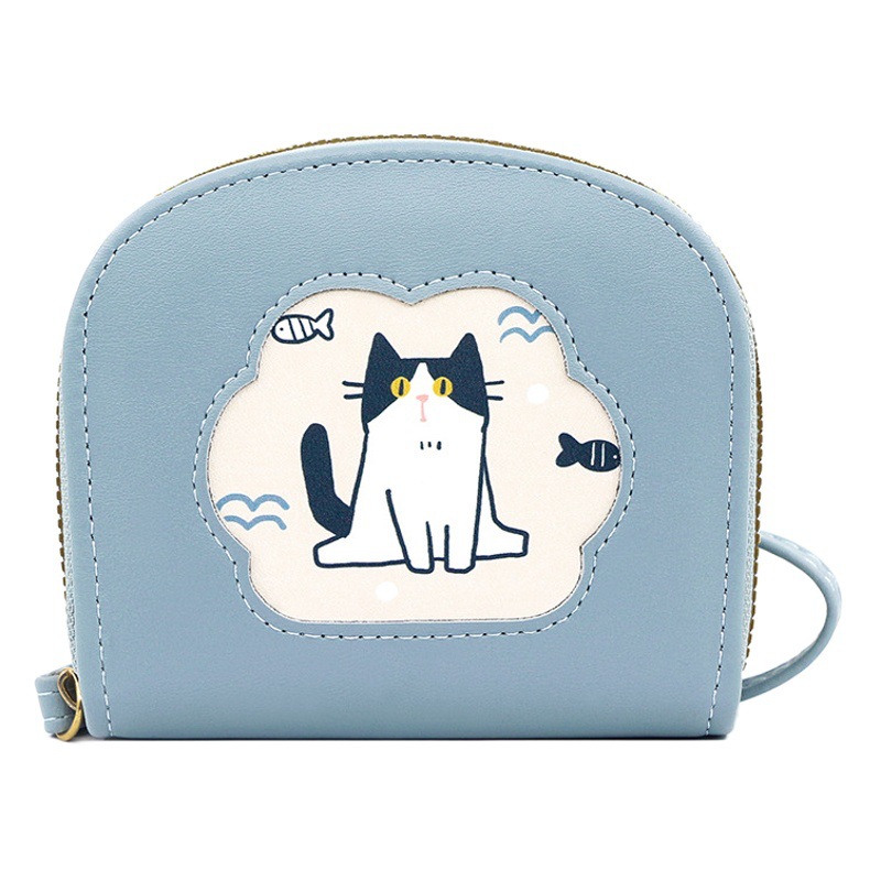 Moda casual corto cartera señoras nuevo color sólido gato simple cremallera monedero cartera al por mayor