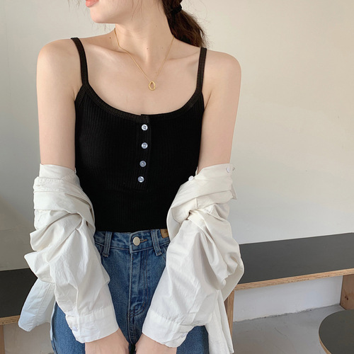 260g high-quality cotton camisole women's summer button-down 2024 new bottoming inner U-neck pure lust halter top