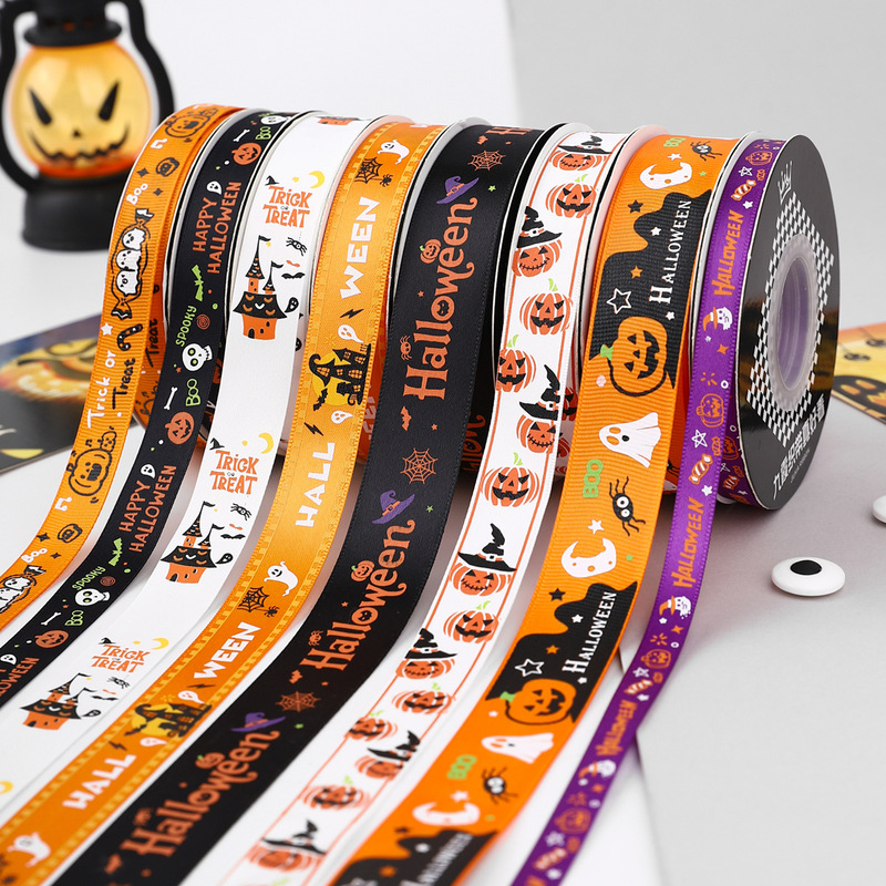 Halloween Decorative Ribbon Gift Packaging Webbing Hair Accessories Bow Holiday Ribbon Set Threaded Ribbon Cross-Border Halloween Decorative Ribbon Gift Packaging Webbing Hair Accessories Bow Holiday Ribbon Set Threaded Ribbon Cross-Border