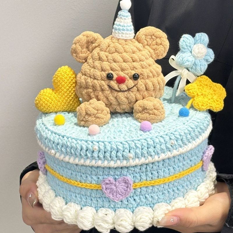 編みぐるみケーキ収納ボックスウール手作り diy かぎ針編み材料パッケージバレンタインデーのギフト女の子の誕生日自家製|undefined