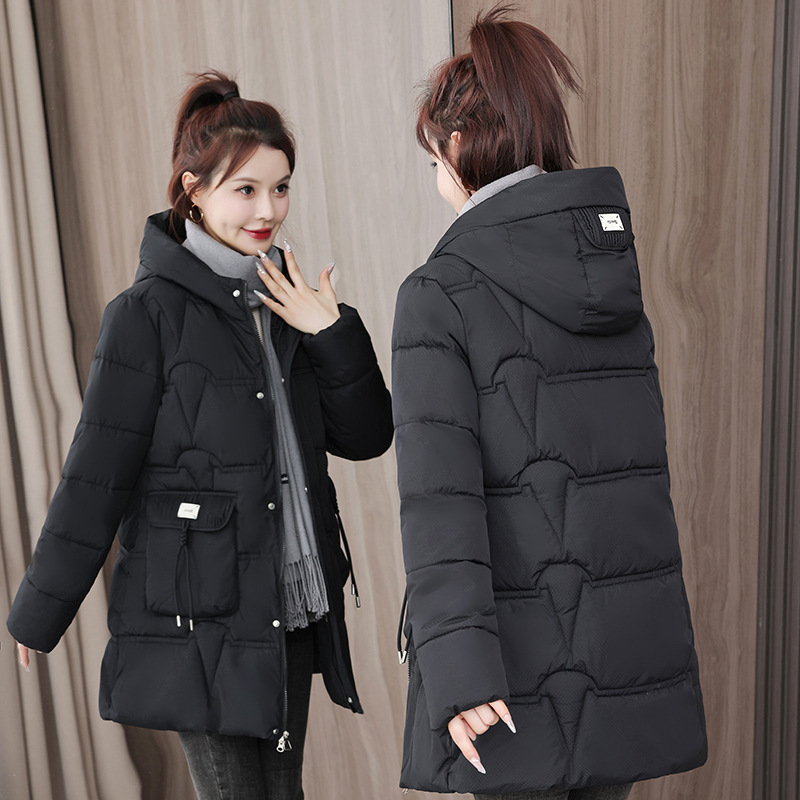 2025 nueva chaqueta china de algodón encapuchada de invierno de algodón sólido chaqueta de algodón gruesa y larga chaqueta de mujer image 3