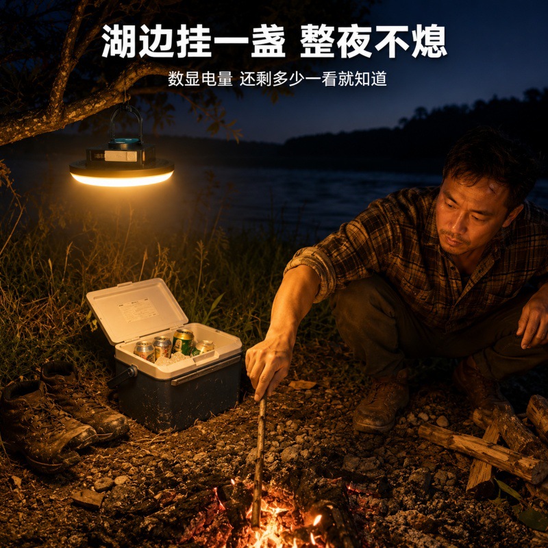 户外露营灯便携充电帐篷灯三档调光环形柔光钓鱼夜市摆摊照明灯