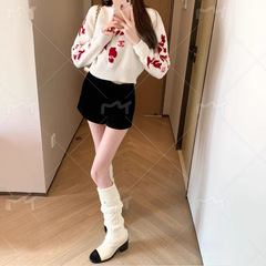 香家2025秋冬时尚百搭提花毛衣女装保暖长袖撞色复古风简约百搭