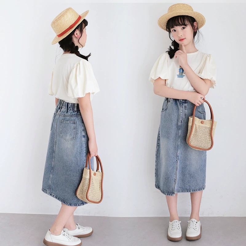Summer children's soft denim denim skirt, nostalgia, for teenagers
