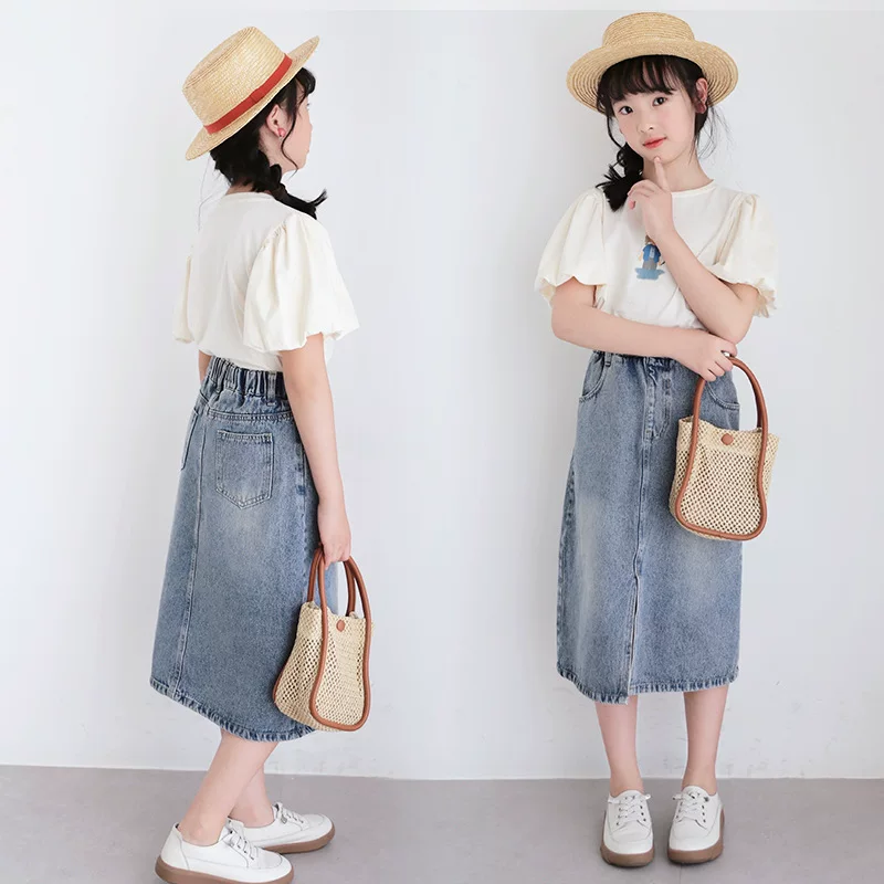 Summer children's soft denim denim skirt, nostalgia, for teenagers