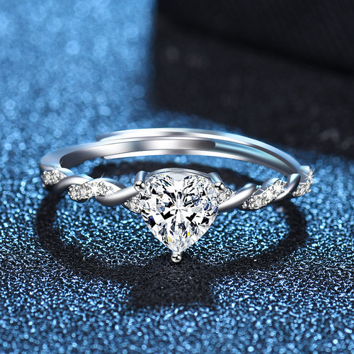 High-end simple love personality heartbeat open ring female confession simulation diamond ring moissanite ring lover gift