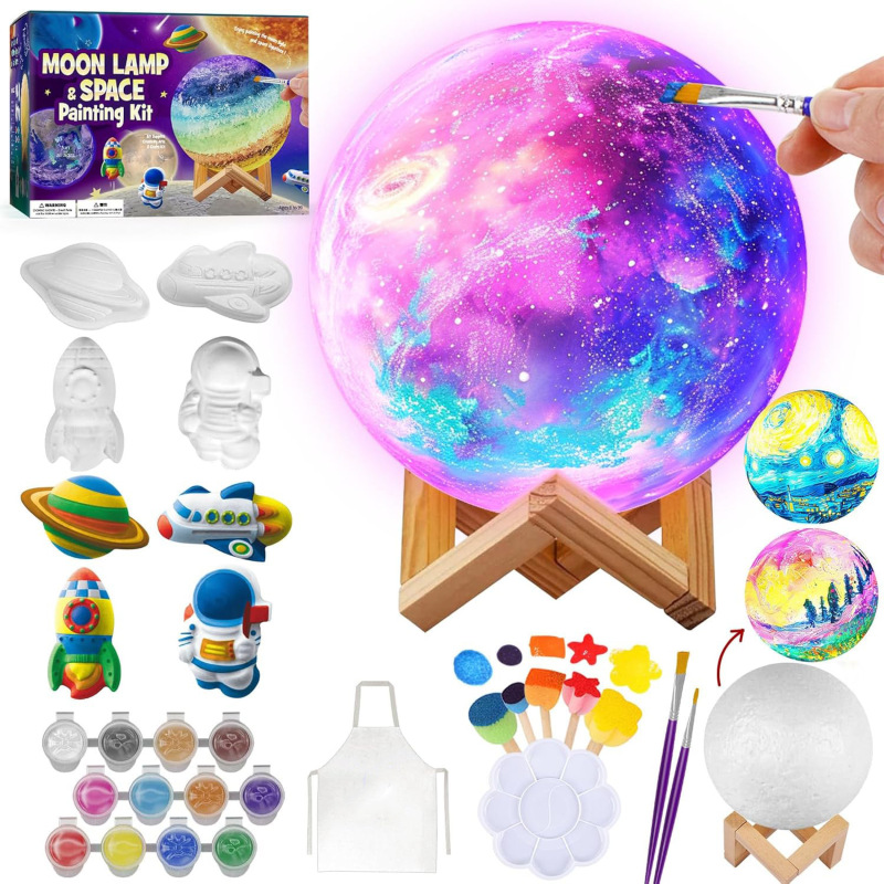 Cross-Border Children's Painted DIY Moon Lamp Kit Craft Supplies Art Artwork Painting Graffiti Birthday Gift