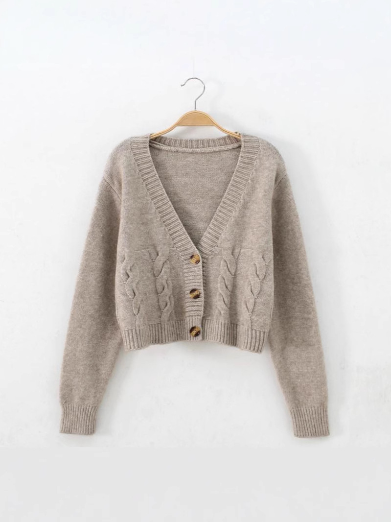 Ultra-Short High-Waisted Slimming Look Rubber Flower Sweater for Women 2025 Autumn New Style Single-Breasted Knitted Cardigan Twist Small Jacket